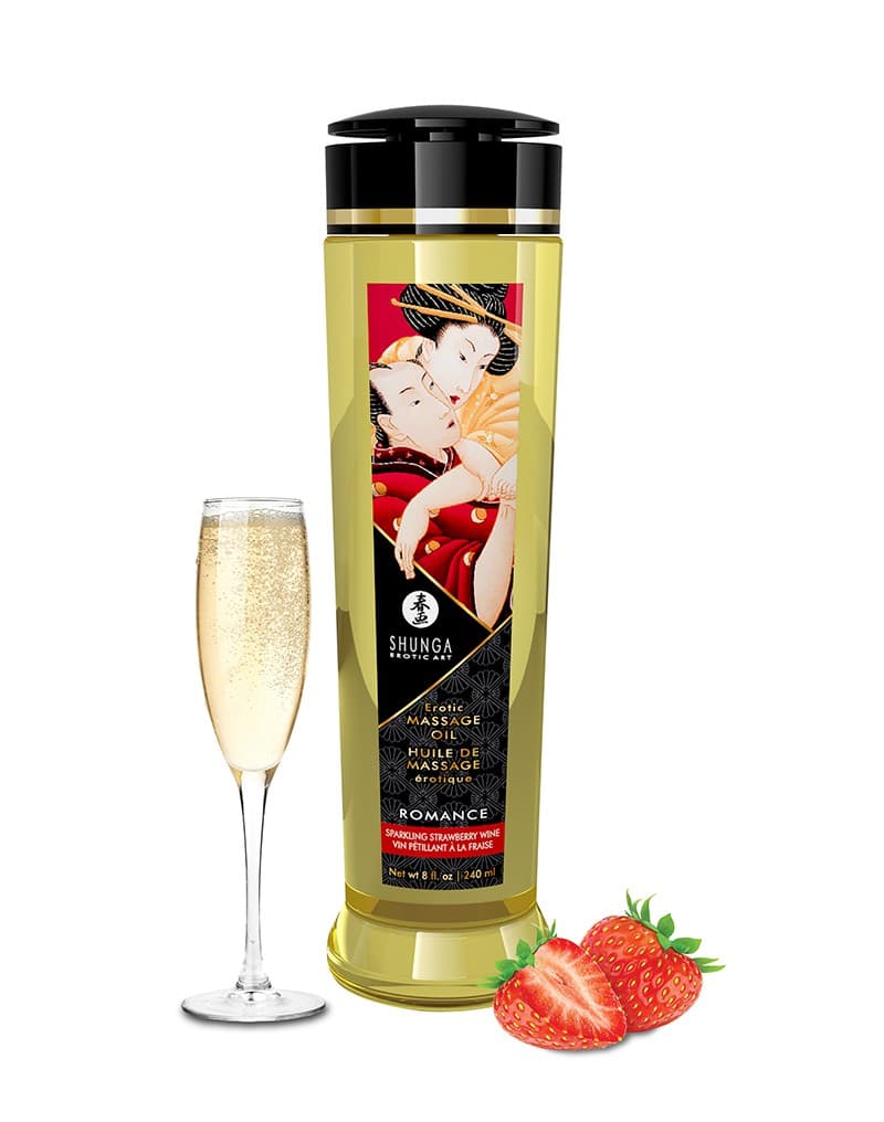 Shunga - Massage Olie - Romance Sparkling Strawberry - 240 ml 1
